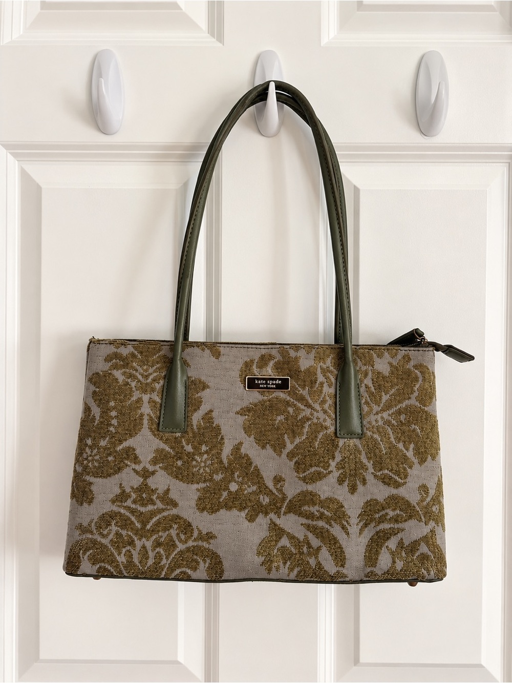 Kate Spade Olive Green Floral Jacquard Tapestry Tote Shoulder Bag